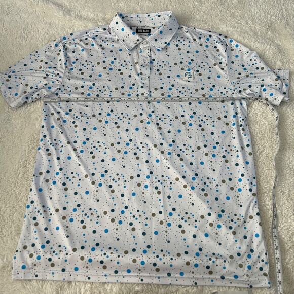 Bite Hard Polo Shirt Men XL White Polka a Dot Stretch Performance Golf Preppy - Picture 2 of 6